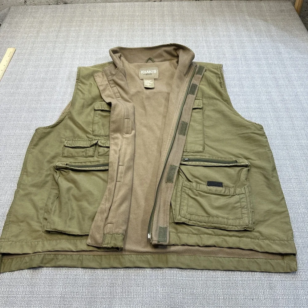 Khaki's by Arrow Fishing Vest Mens XL Green Utility Outdoor Safari Lined Pockets